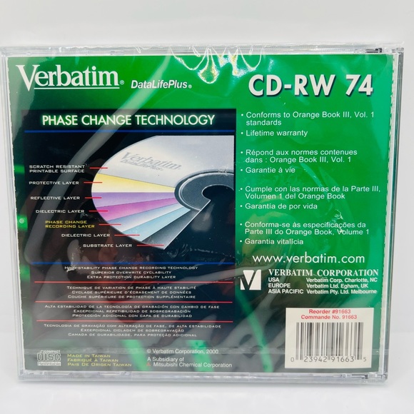 Verbatim CD-RW Data Life Plus 74 Min 650 MB 2x-4x Speed CD - Picture 2 of 4
